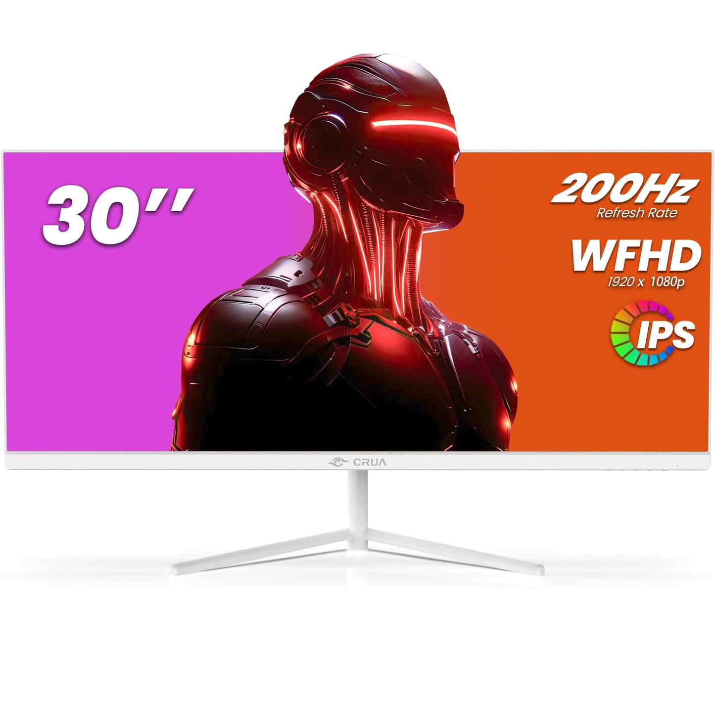 CRUA 30 Inch Gaming Monitor 200Hz White Computer Monitor 21:9 WFHD (2560 * 1080P) 99% sRGB IPS Panel Ultra-Wide Monitor Supports FreeSync Wall MountTilt Adjustable(HDMI2.0 DP1.4)